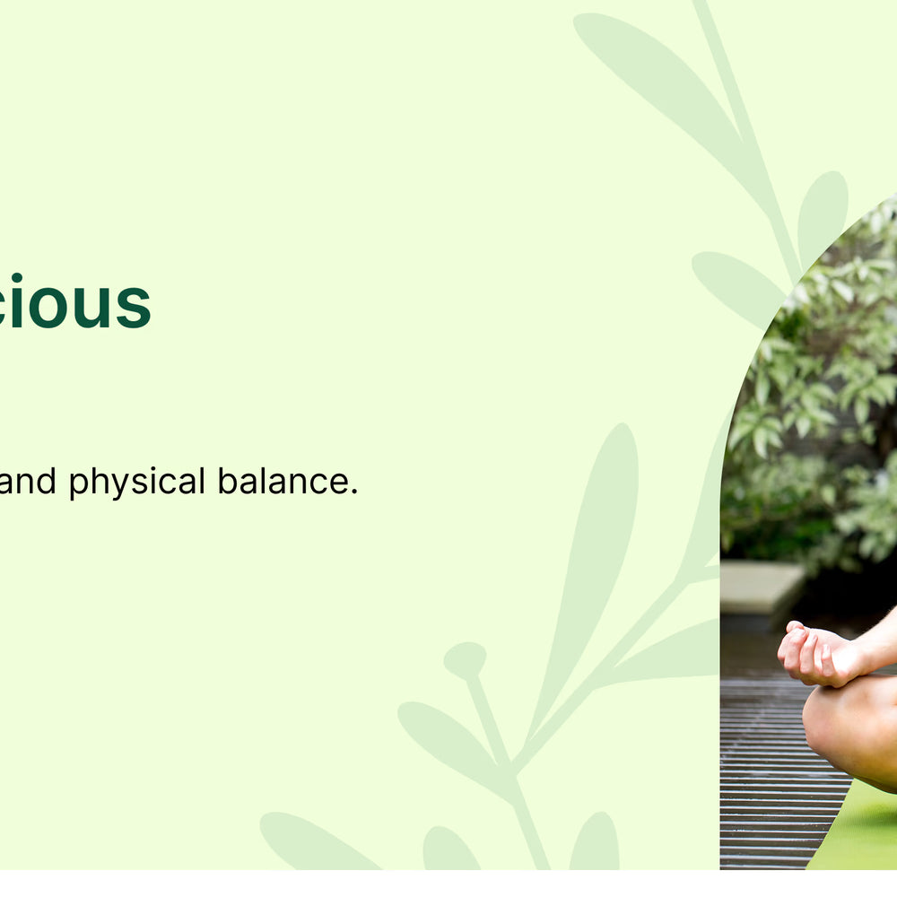 Woman in green tank top sitting in a yoga pose with text about health-conscious professionals and supplements on a light green background.