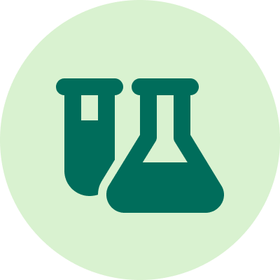 Two green beakers icon on a light green circle