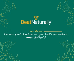 BeatNaturally's mantra in mobile view banner: Harness plant chemicals for your health and wellness - no shortcuts.