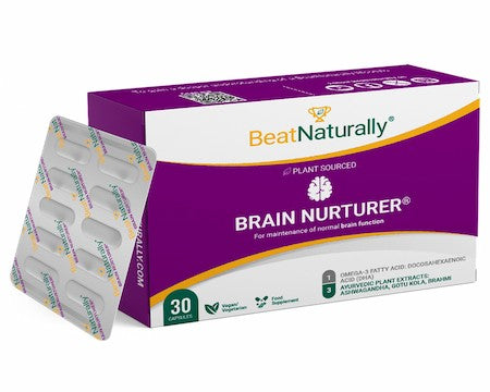 BeatNaturally Brain Nurturer brain health supplement package with strip.