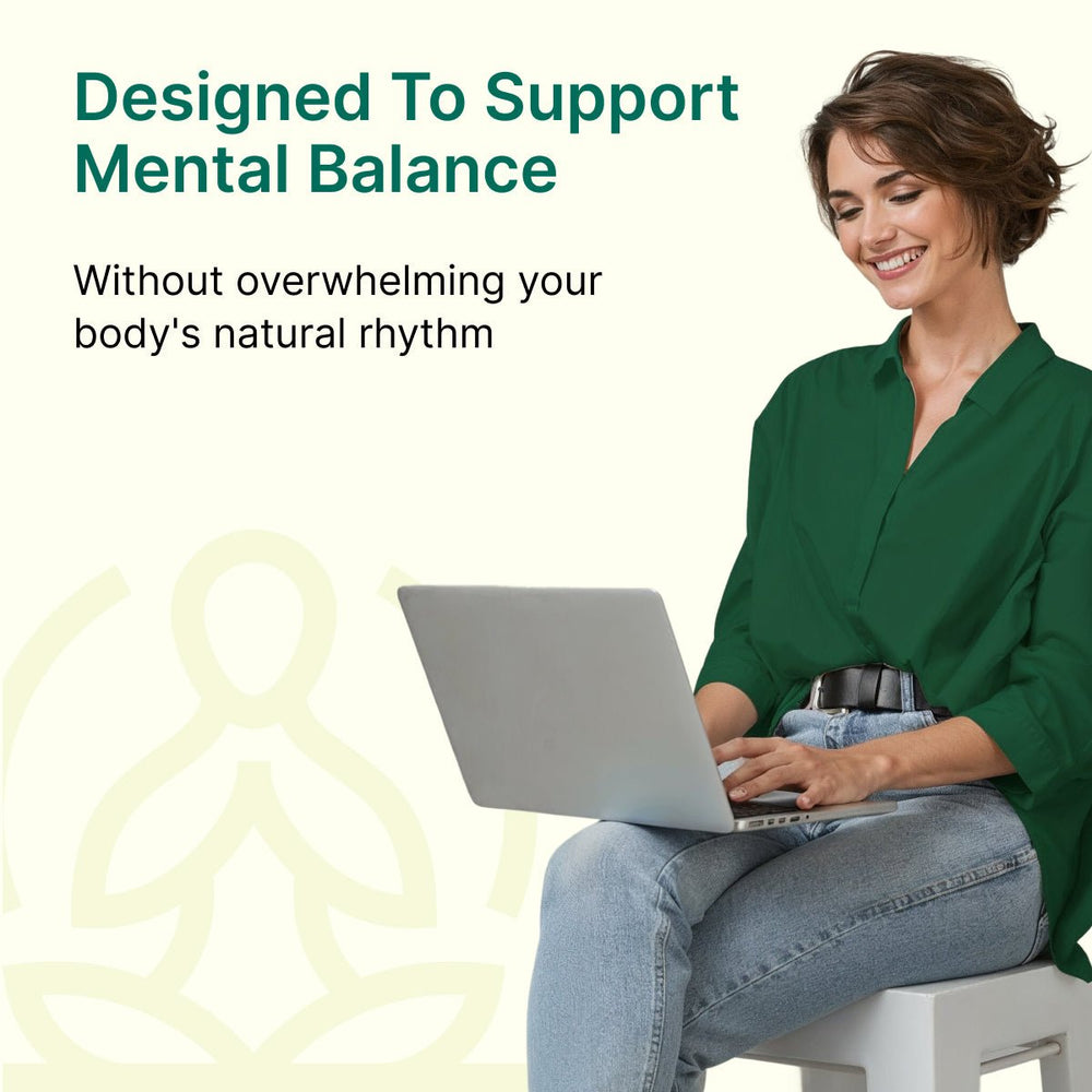 
                  
                    Woman using a laptop with text about the purpose of BeatNaturally's Brain Nurturer.
                  
                