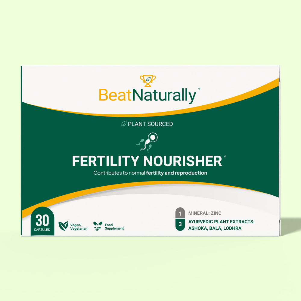 Box of BeatNaturally Fertility Nourisher on a light green background