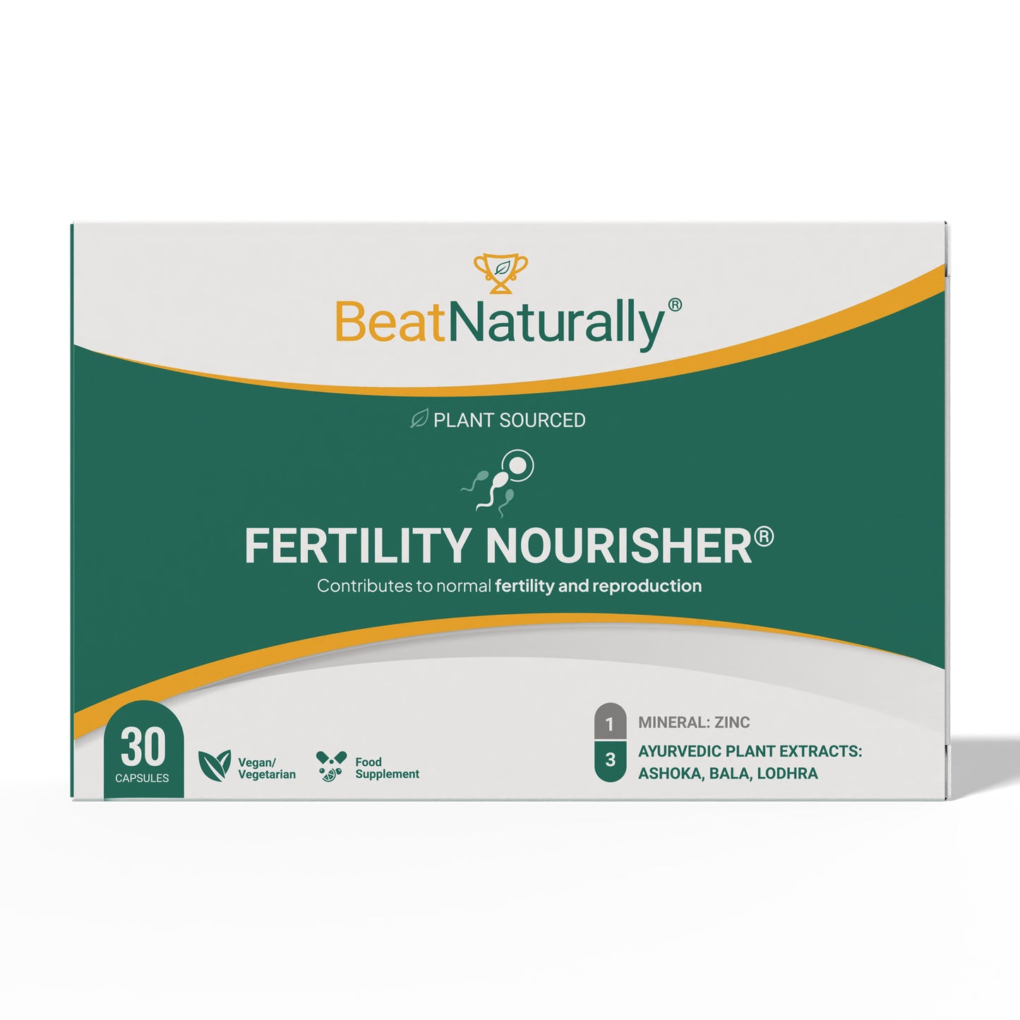 Front side of BeatNaturally's Fertility Nouriser - a fertility supplement for men and women