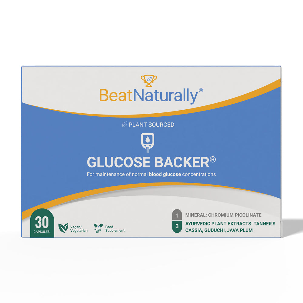 Front side of BeatNaturally's Glucose Backer - a blood sugar support supplement.