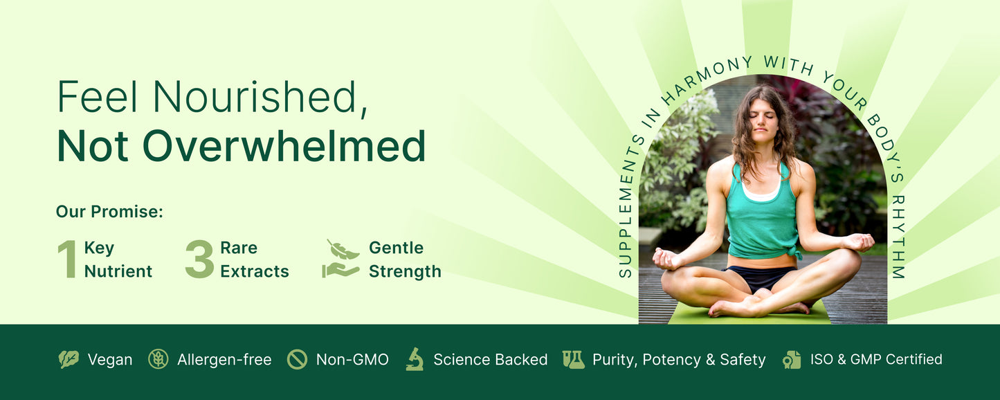 BeatNaturally promotional banner — brand promise with woman in green tank top sitting in yoga pose.